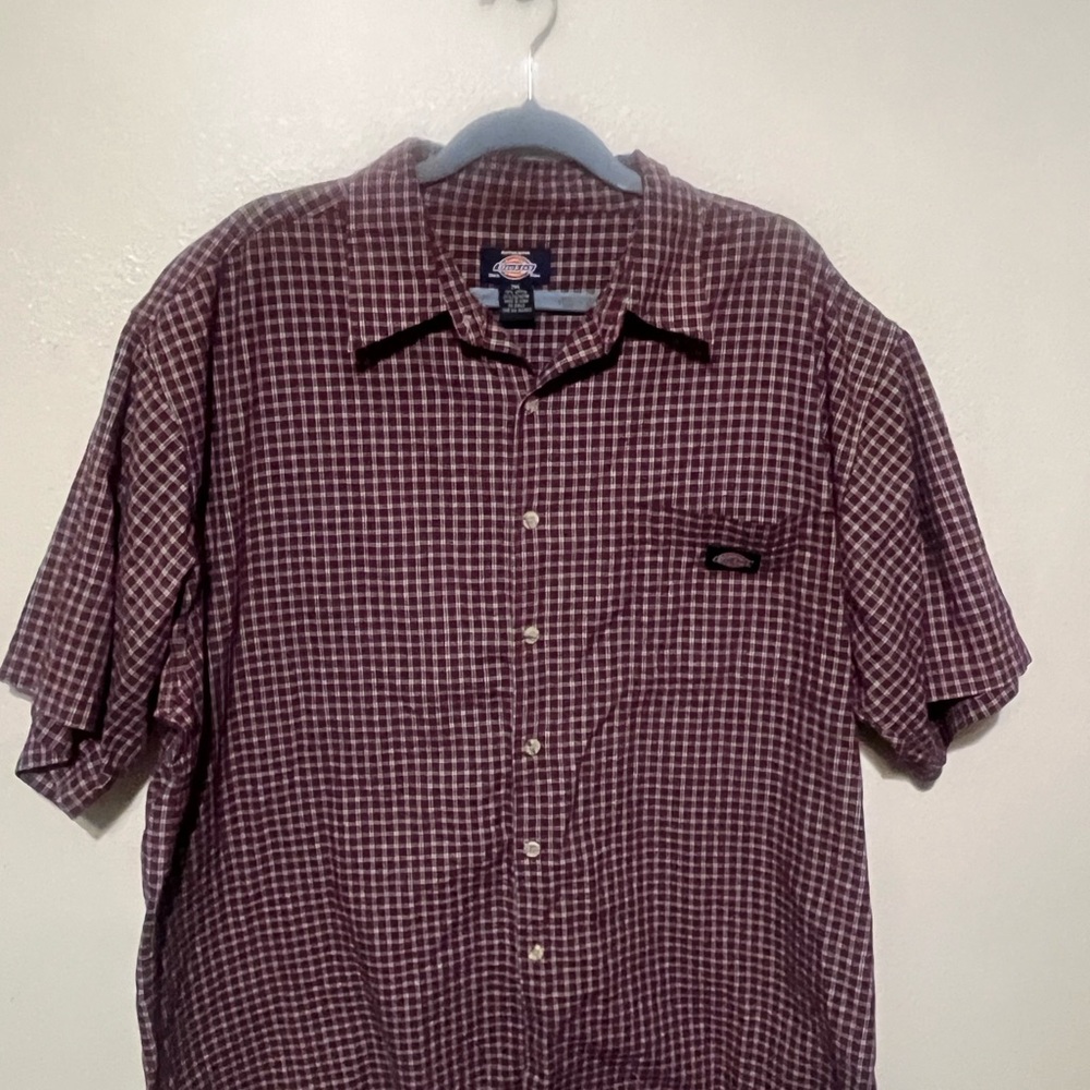 Dickies Men's Burgundy Plaid Button Down Shirt - Picture 2 of 7